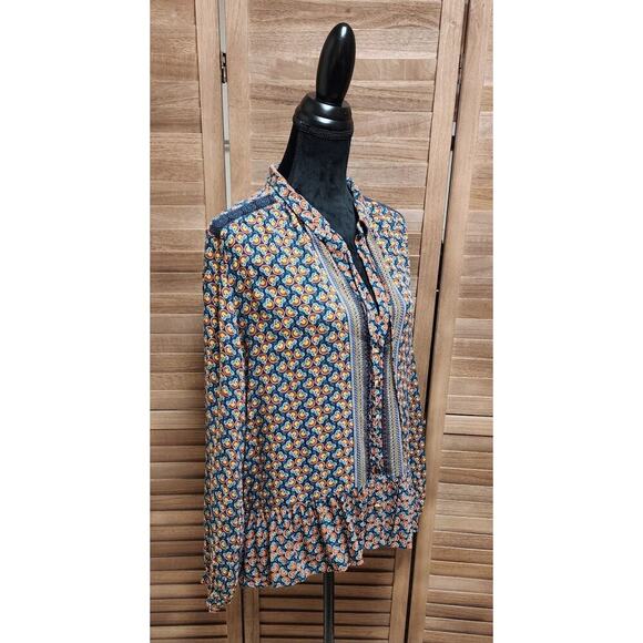 Maeve By Anthropologie Orange Janie Flounced Peasant Long-Sleeve Blouse Size 14 - Picture 3 of 8